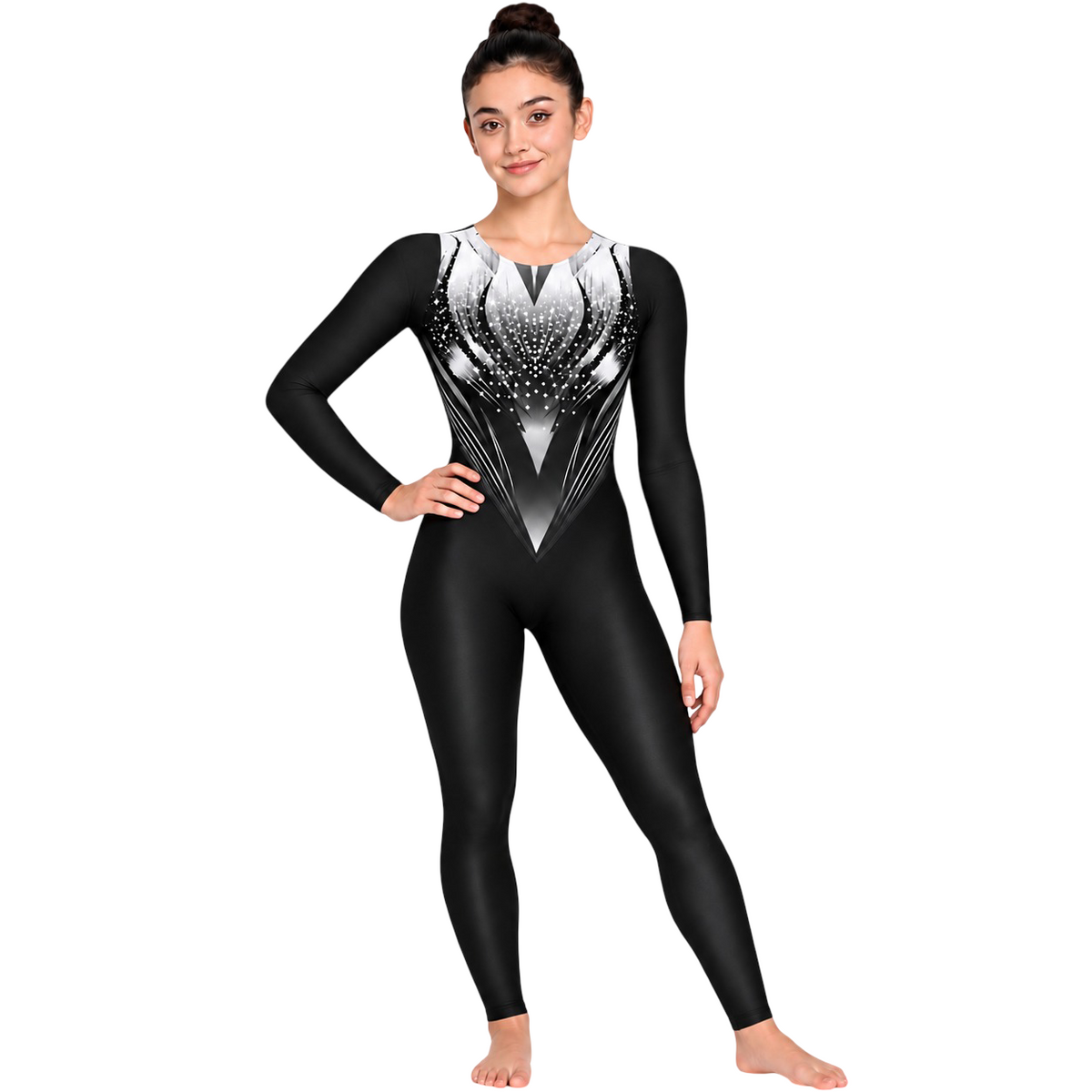 Printed Full-Sleeve Divine Bloom Lycra Unitard