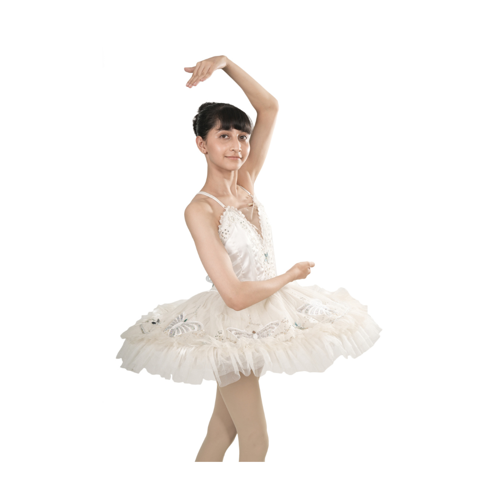 White Elegance Tutu Dress Satin And Mesh With Mirror And Sequin Applique Work