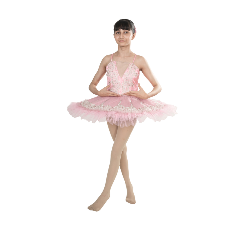 Pink Radiance Tutu Dress Multi Layer Mesh With White Embroidery And Stone Embellishments