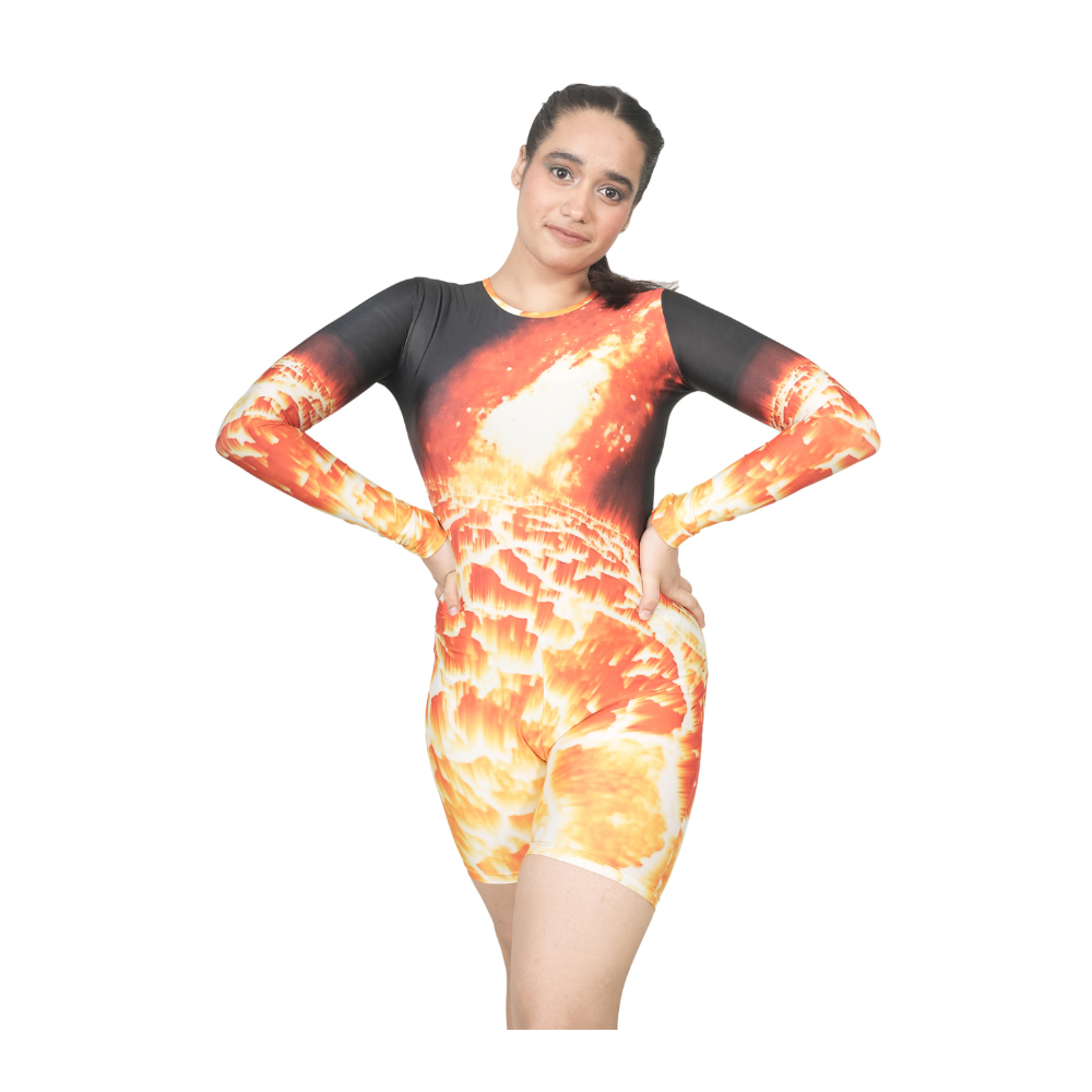Unisex Volcano Print Biketard dedicated to Yoga, Acrobatics, Aerobics, Silk Aerial & Dance