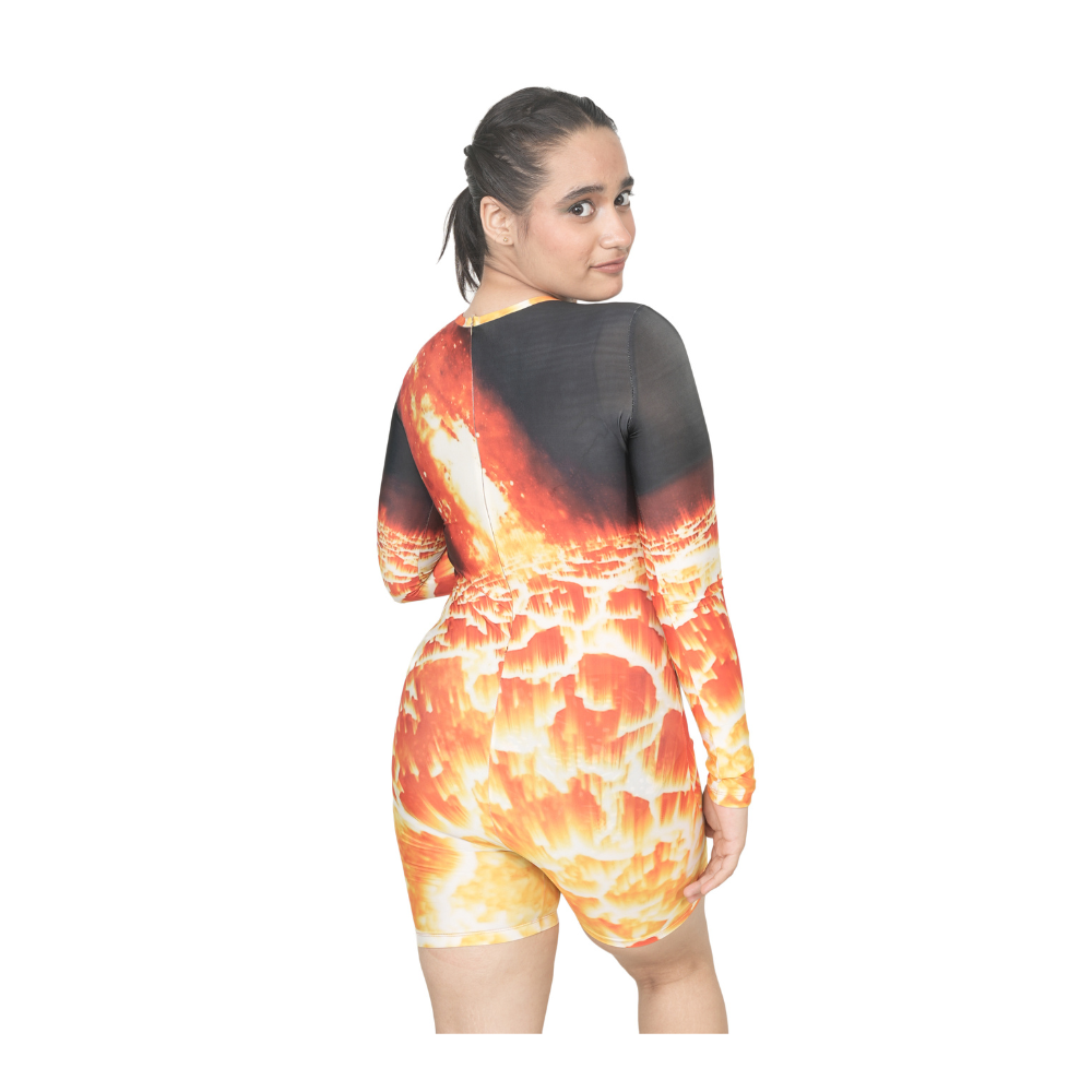 Unisex Volcano Print Biketard dedicated to Yoga, Acrobatics, Aerobics, Silk Aerial & Dance