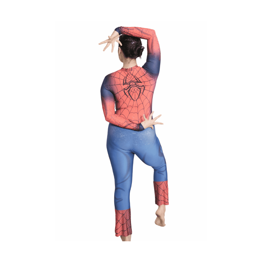 Web Warrior Unisex Red and Blue Flared Spider Theme Unitard