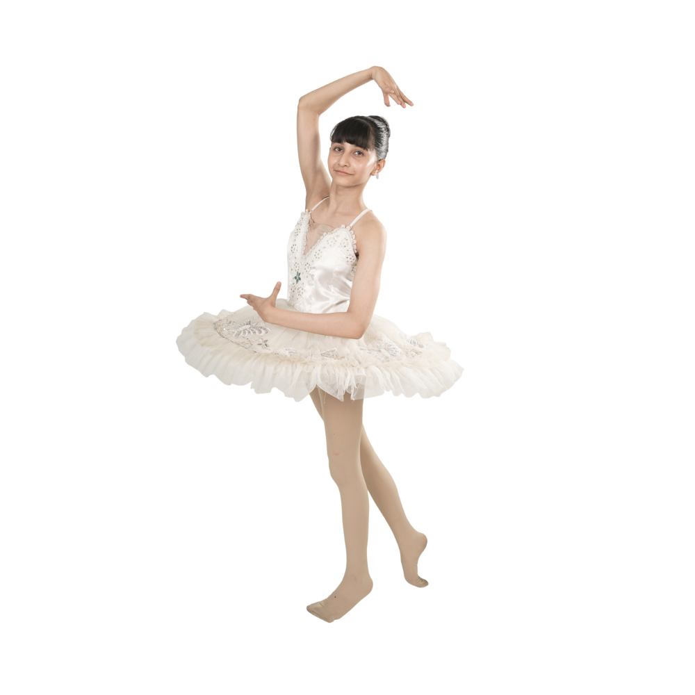 White Elegance Tutu Dress Satin And Mesh With Mirror And Sequin Applique Work