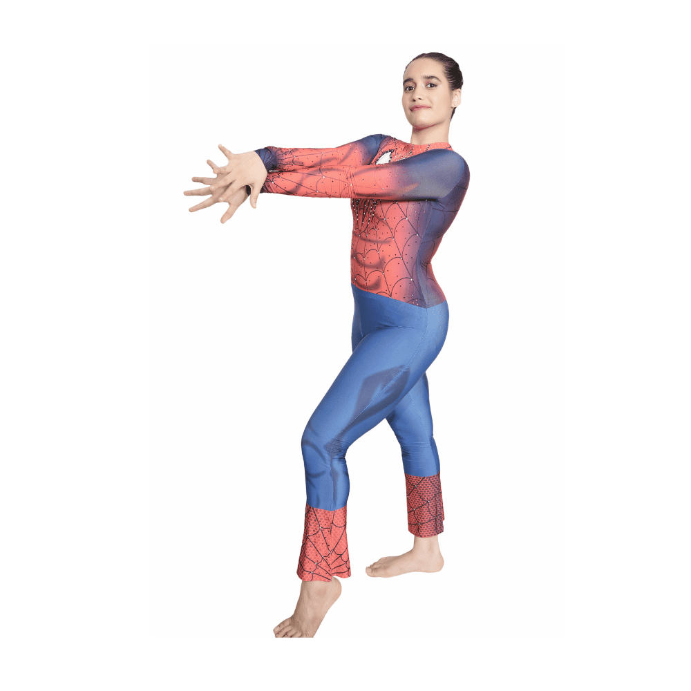 Web Warrior Unisex Red and Blue Flared Spider Theme Unitard