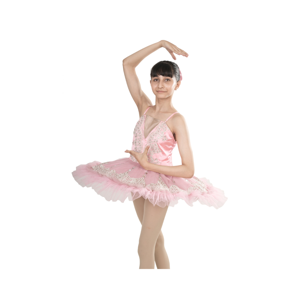 Pink Radiance Tutu Dress Multi Layer Mesh With White Embroidery And Stone Embellishments