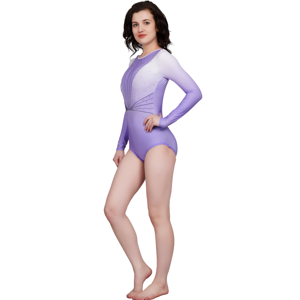 Highly Embellished Competitive, Full Sleeves, Washable, Lavender Love Leotard for Gymanstics, Mllakhamb, Aerial, Dance, Skating & Yoga