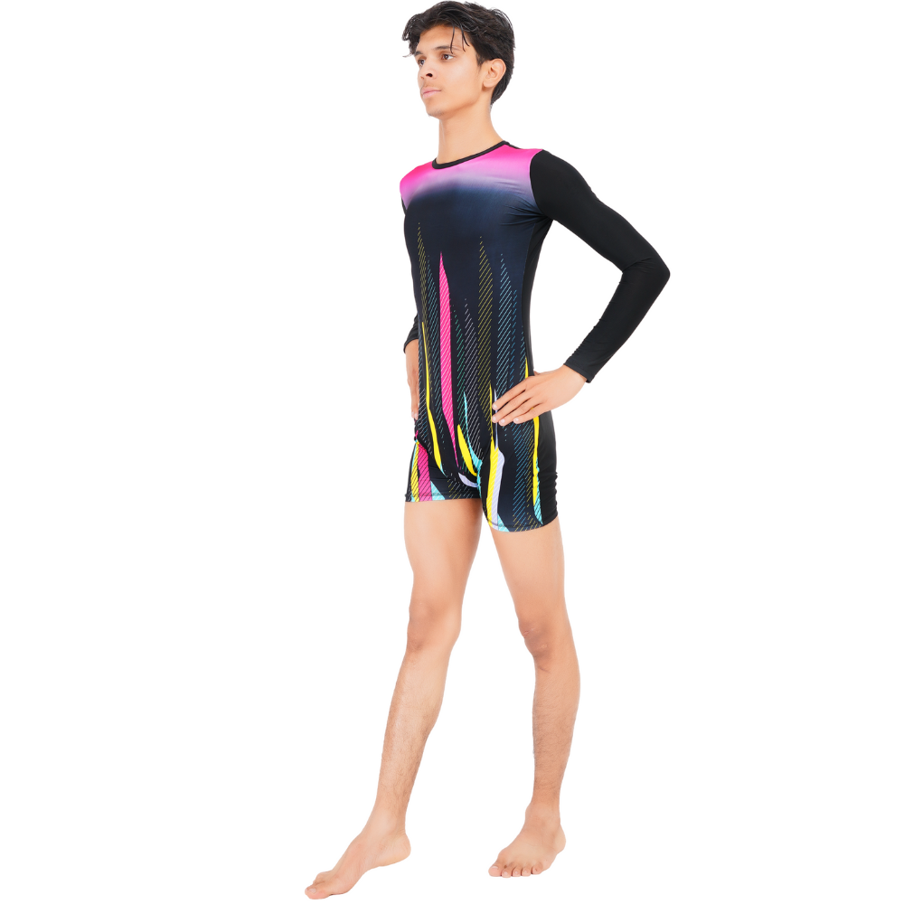 Cosmic Lines Unisex Biketard designed for Yoga, Acrobatics, Aerobics, Trampoline Gymnastics & Skating