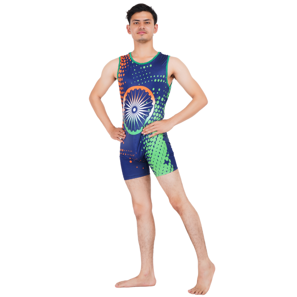 Unisex Vibrant India Tricolor Biketard designed for Yoga, Wrestling, Powerlifting, Weightlifting, Trampoline, Gymnastics, Acrobatics & Aerobics