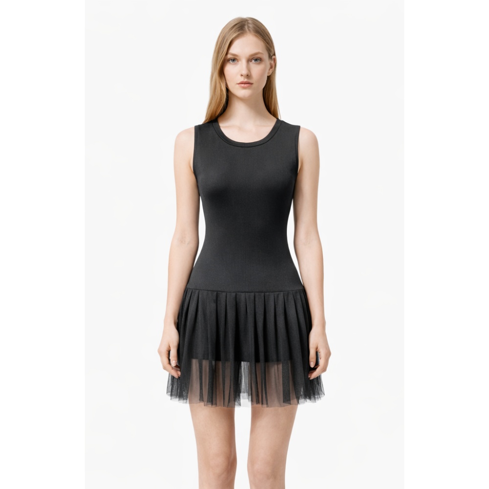 Classic Coal Black Ballet Leotard with Attached Skirt