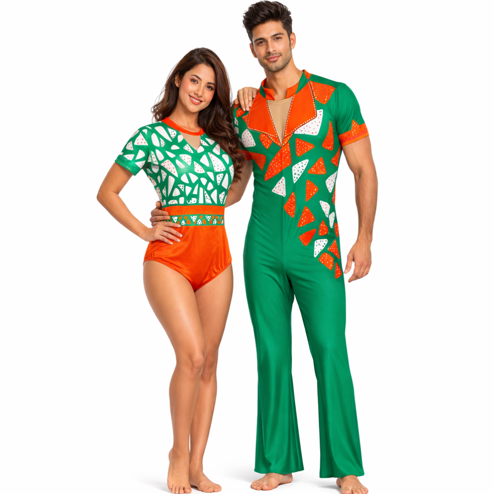 Men/Women, Embellished Brick Burst Duo Set for Acrobatics, Aerobics, Step Up, Acro Dance, Trampoline, And Trampoline Gymnastics