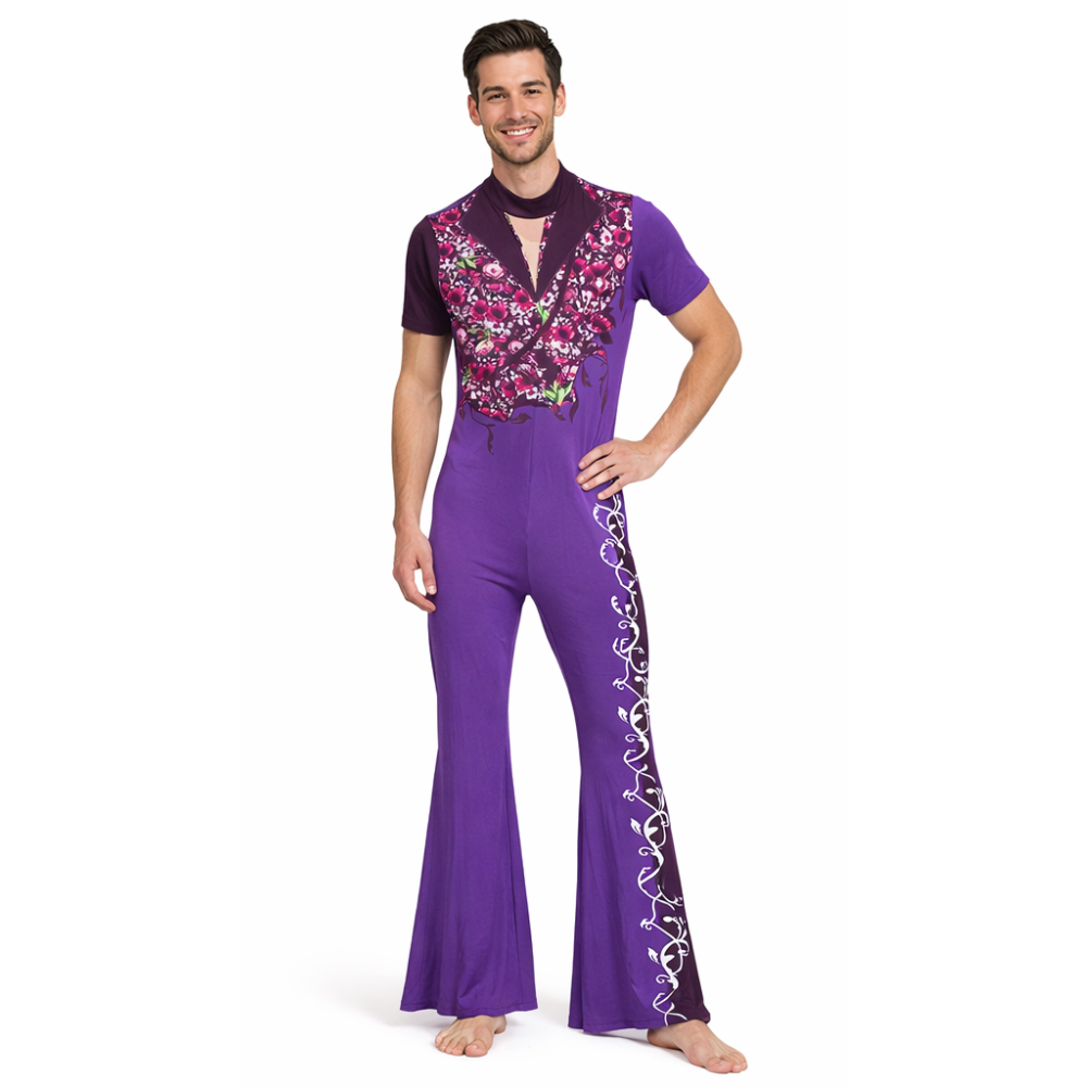 Regal Bloom Sublimation Printed Flared Unitard for Acrobatics, Aerobics, Zumba and Dance