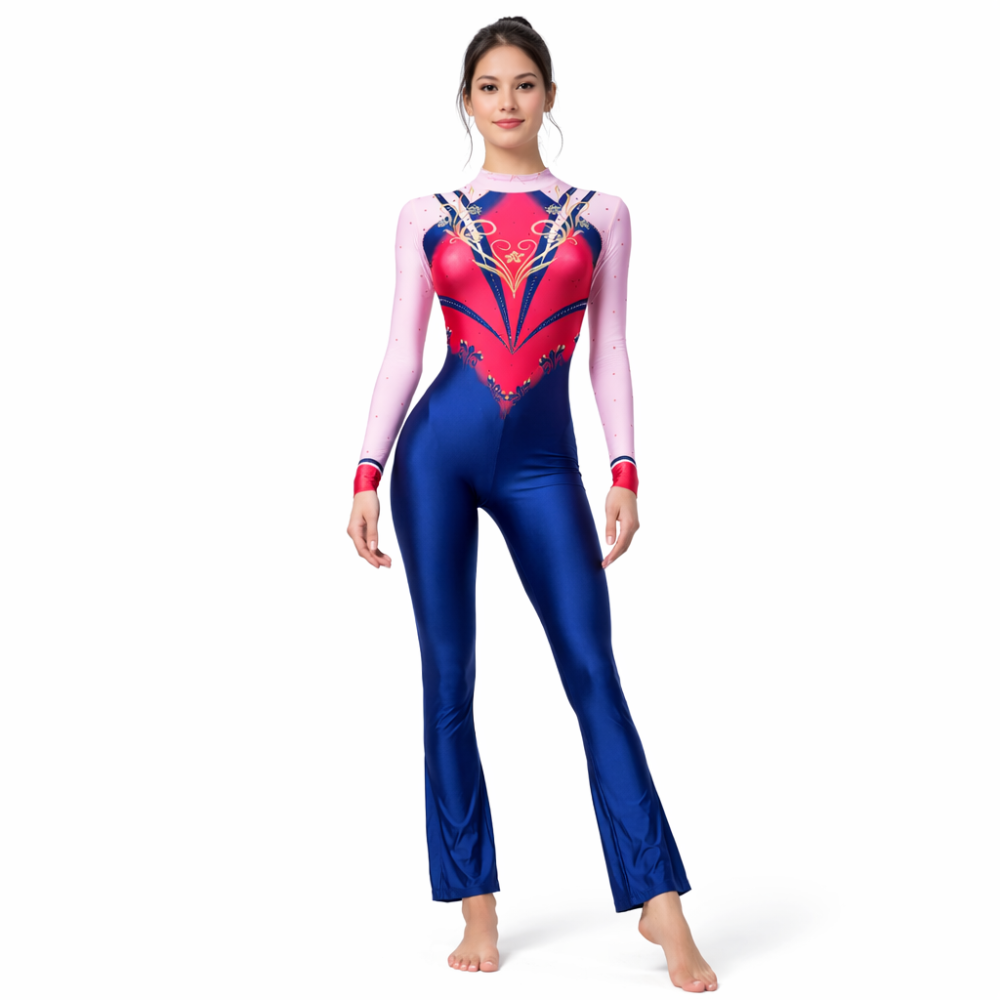 Bloom Veins Flared Bottom Unitard Crafted For Zumba, Acrobatics, Aerobics And Step Up Dance