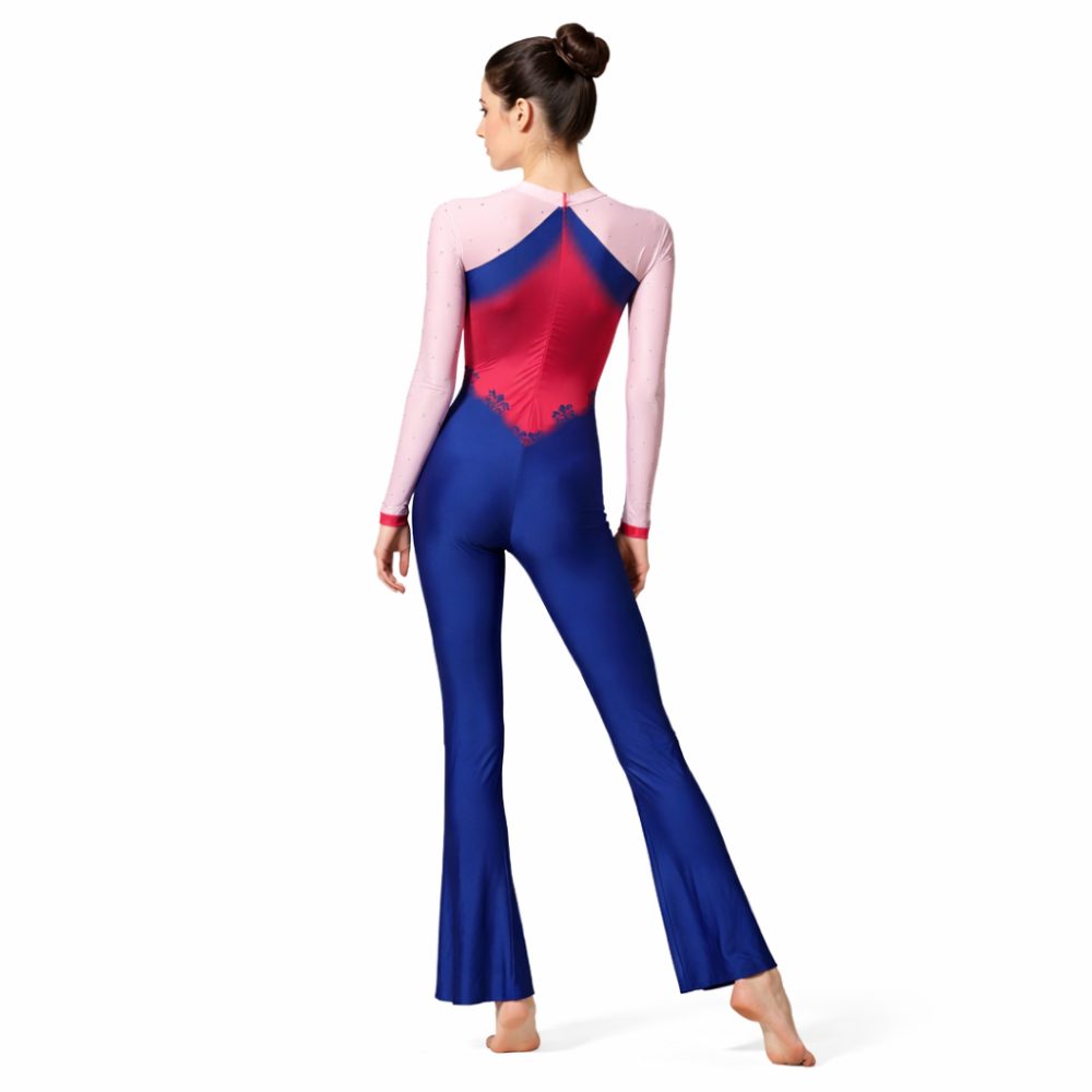 Bloom Veins Flared Bottom Unitard Crafted For Zumba, Acrobatics, Aerobics And Step Up Dance