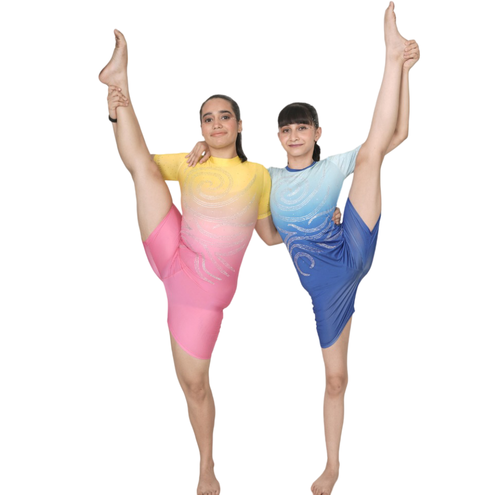 Sparkle Spiral Ombre Biketard Crafted for Yoga, Acrobatics, Aerobics, Ice, Blade, Figure & Roller Skating