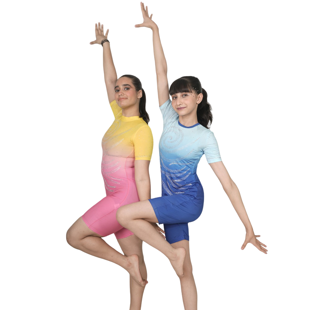 Sparkle Spiral Ombre Biketard Crafted for Yoga, Acrobatics, Aerobics, Ice, Blade, Figure & Roller Skating