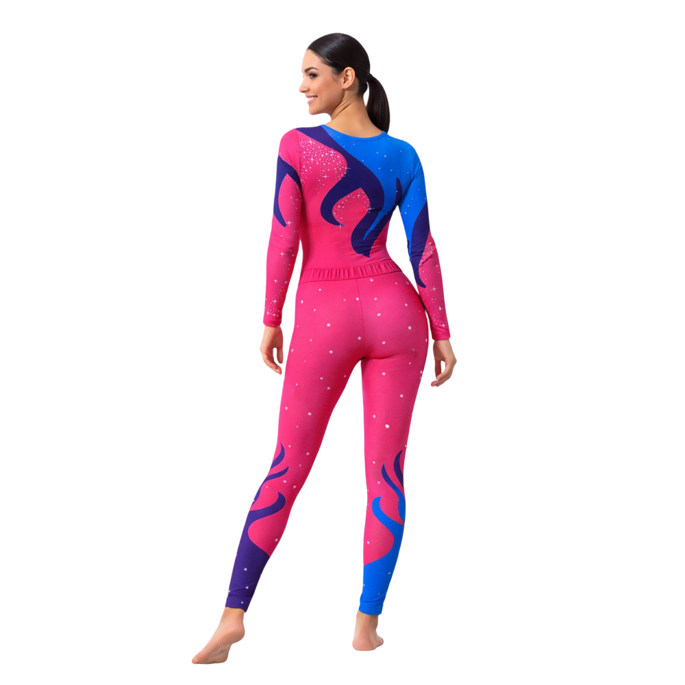 Favored By Fortune Pink & Blue Leotard with Leggings Set made for Yoga, Pilates, Contortion, Cry Wheel & Other Physical Workout