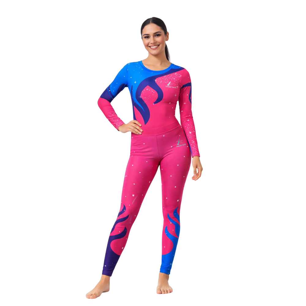 Favored By Fortune Pink & Blue Leotard with Leggings Set made for Yoga, Pilates, Contortion, Cry Wheel & Other Physical Workout