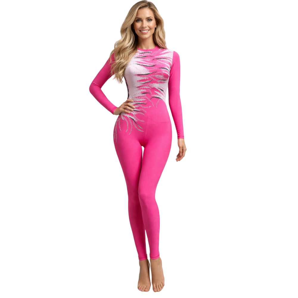Pink Go Getter Unitard for Rhythmic Gymnastics, Aerial, Acrobatics, Zumba, Blade & Ice Skating