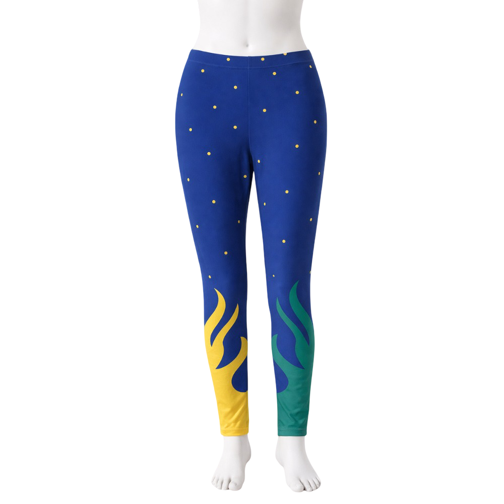 Comfortable Fortune Favor Girls’ Active Leggings – Blue with Green & Yellow Fire Design