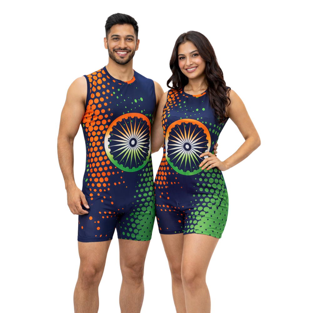 Unisex Vibrant India Tricolor Biketard designed for Yoga, Wrestling, Powerlifting, Weightlifting, Trampoline, Gymnastics, Acrobatics & Aerobics