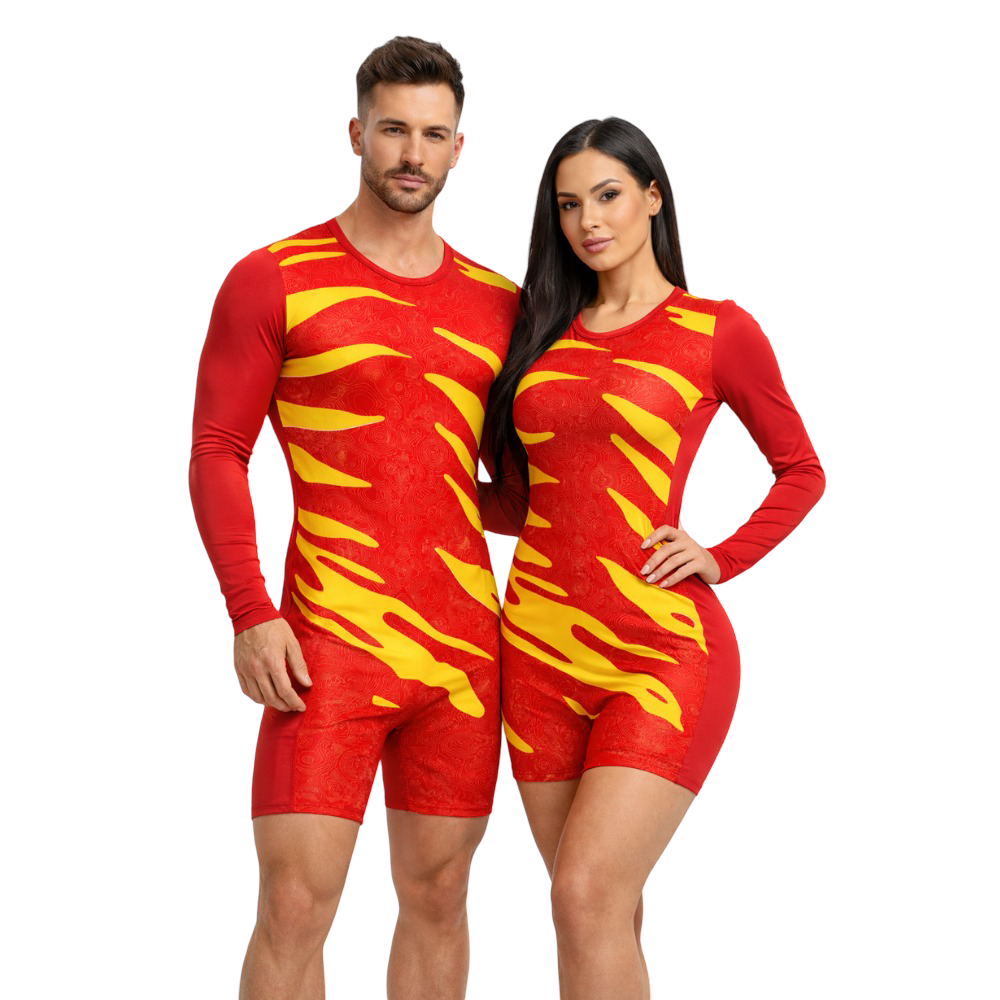 Sunrise Flame Activewear Biketard made for Yoga, Ice, Blade & Figure Skating, Acrobatics, Aerobics, & Cycling