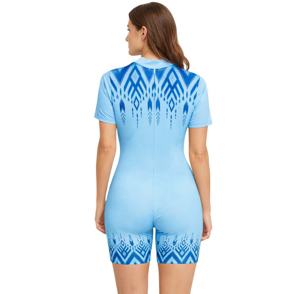 Printed Aquamarine Biketard for Yoga, Acrobatics, Aerobics, Dance & Skating