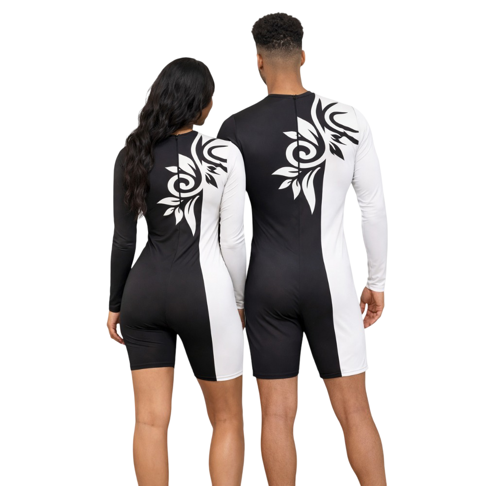 Elegant Edge White & Black Biketard tailored for Trampoline Gymnastics, Yoga, Acrobatics, Ice, Blade & figure Skating