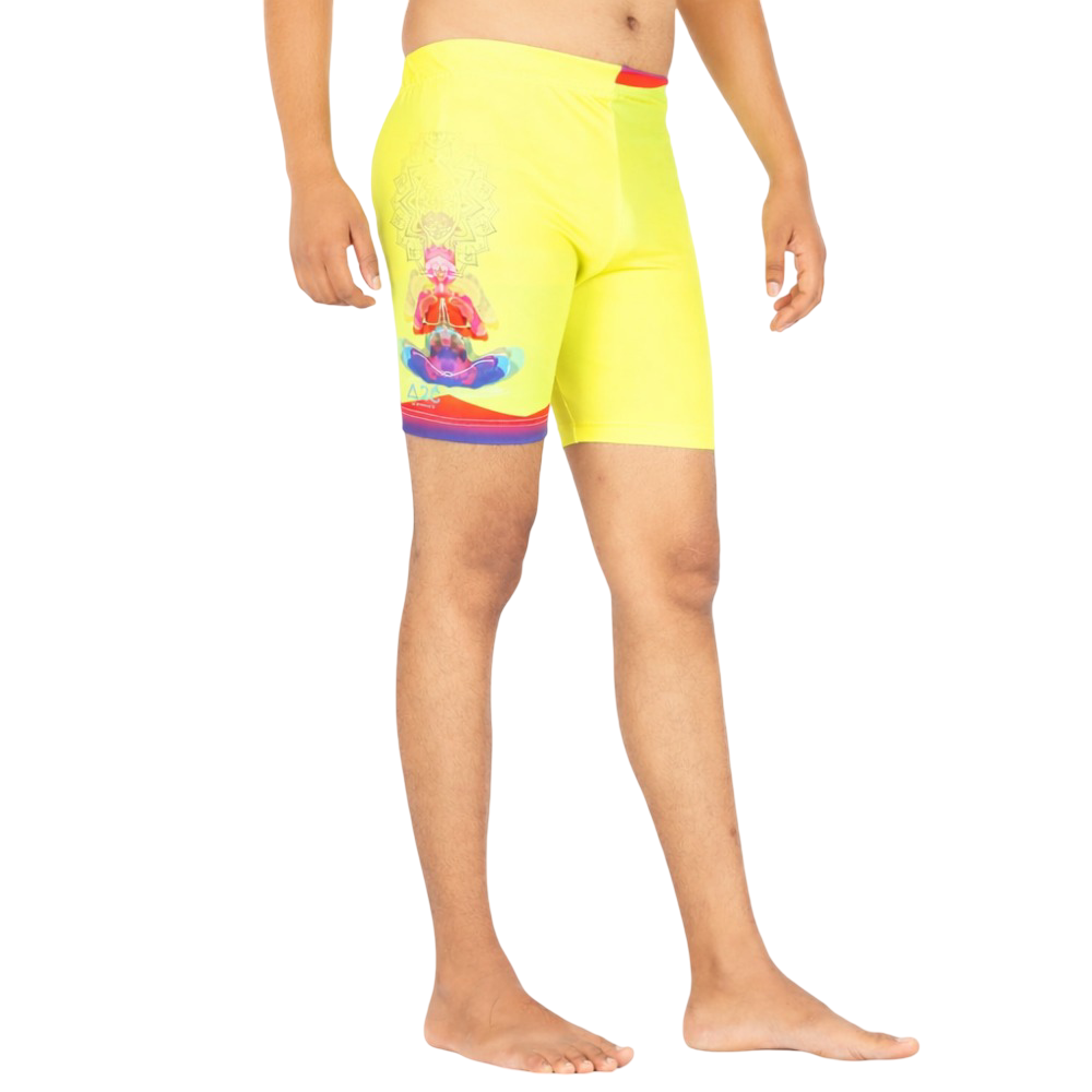 Neon Green Unisex half Buddha print Shorts