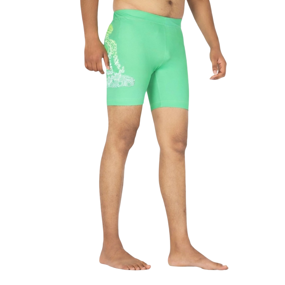 Green Unisex Buddha Print Performance Shorts