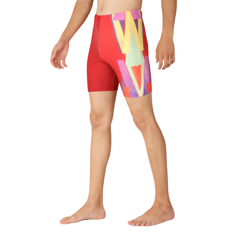Red Unisex Geometric Print Performance Shorts