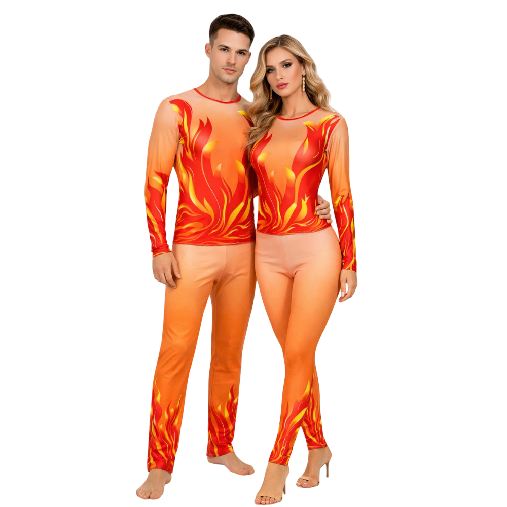 unisex Blazing Flame Leotard Legging Set designed for Pilates, Yoga, Zumba & Any Other Physical Acrtivity