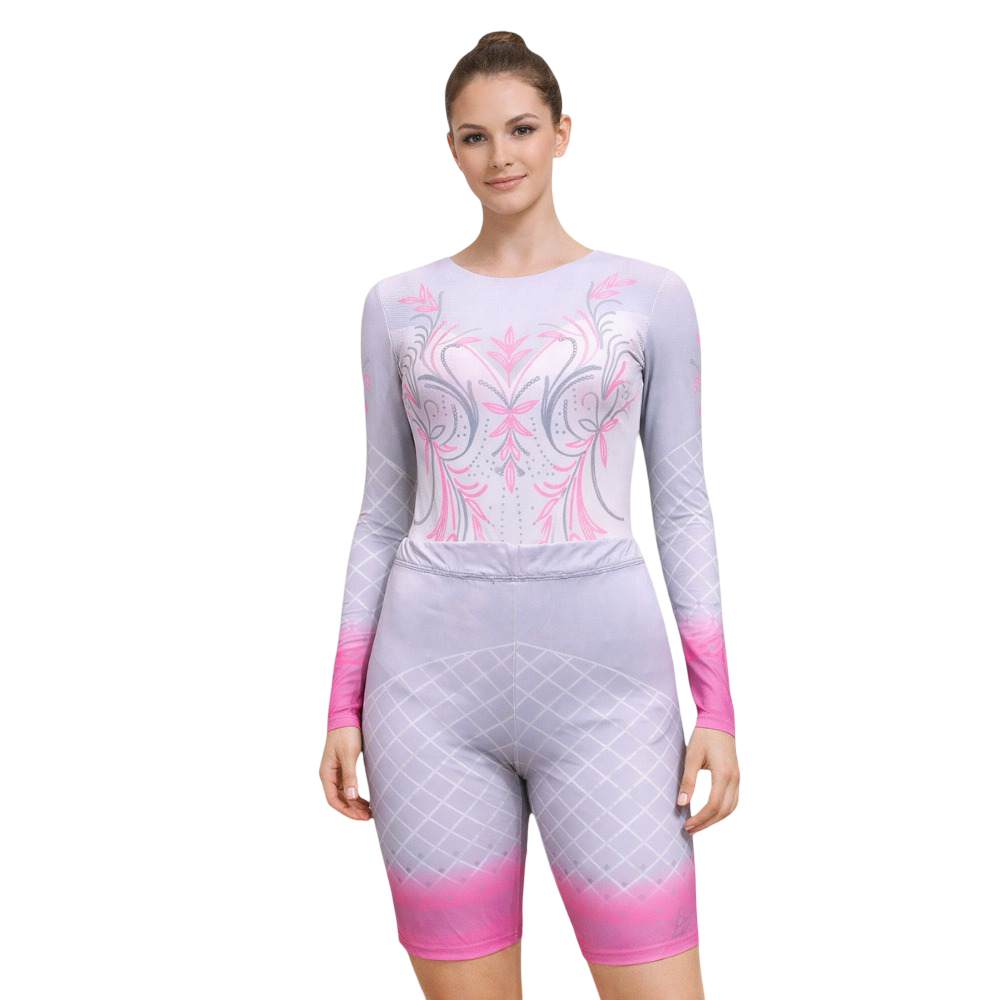Ditsy Pink Flower Leotard with Shorts for Gymnastics, Aceobatics, Aerobics, Yoga & Aerial
