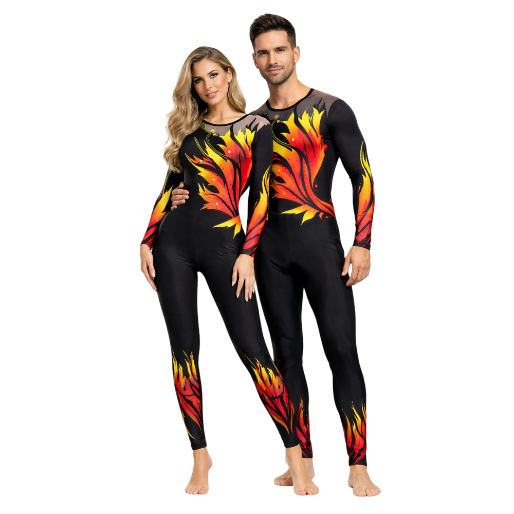 Unisex Fiery Flavor Unitard for Yoga, Ice Skating & Aerial Silk Performance