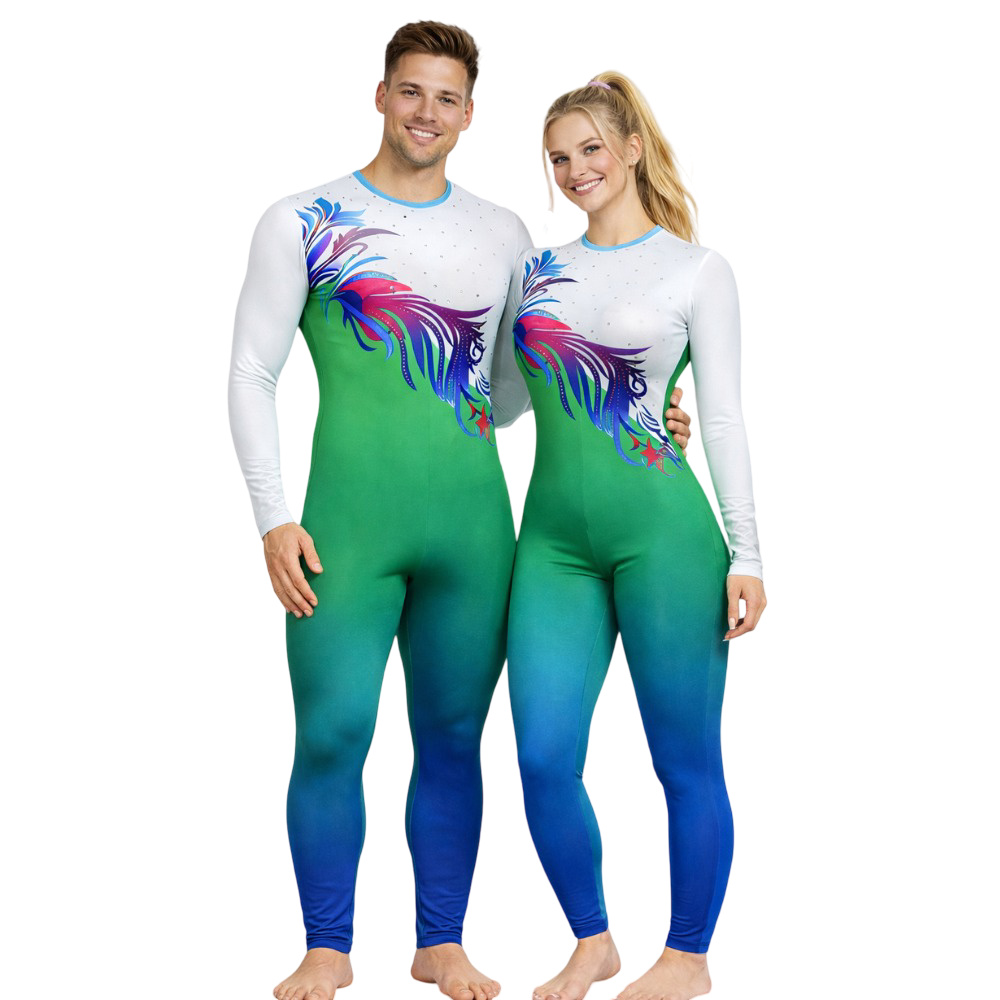 Feather Love Unisex Ombre Unitard/Bodysuit for Yoga, Aerial, Figure Skating & Dance