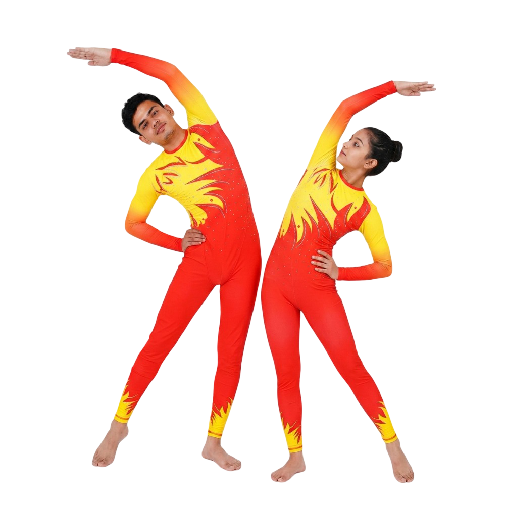 Fiery Vibrant Unisex Unitard/Bodysuit for Yoga, Aerial, Contortion & Figure Skating