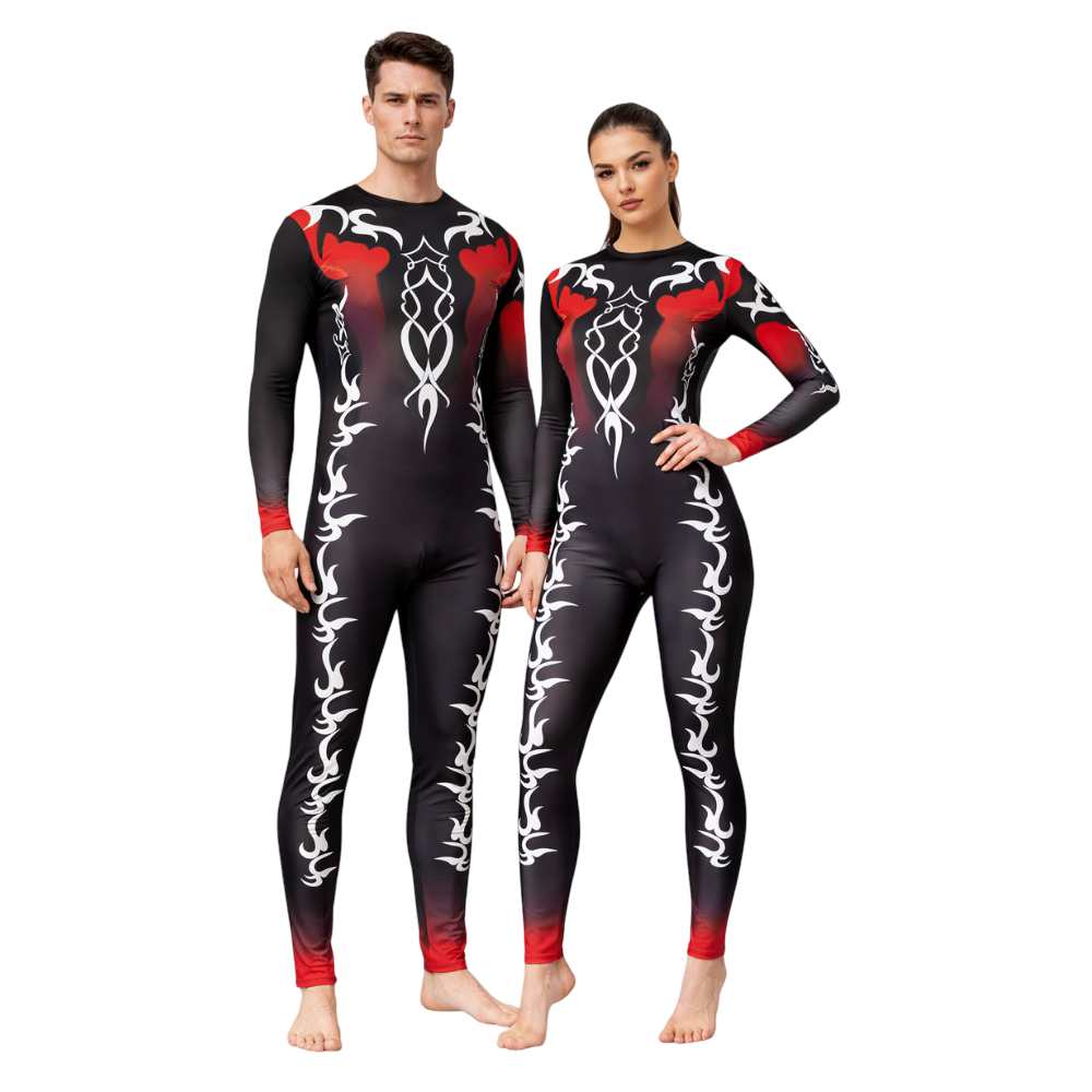 Elegance in Motion Black & Red Unisex Unitard for Yoga, Acro Dance, Step up, Ice, Roller & Figure Skating