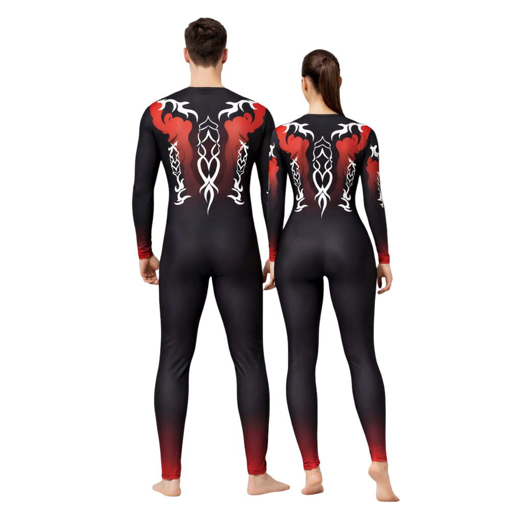 Elegance in Motion Black & Red Unisex Unitard for Yoga, Acro Dance, Step up, Ice, Roller & Figure Skating