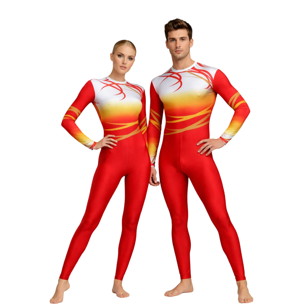 Red Blaze Flame Unisex Unitard for Yoga, Contortion, Step up & Free Style Dance