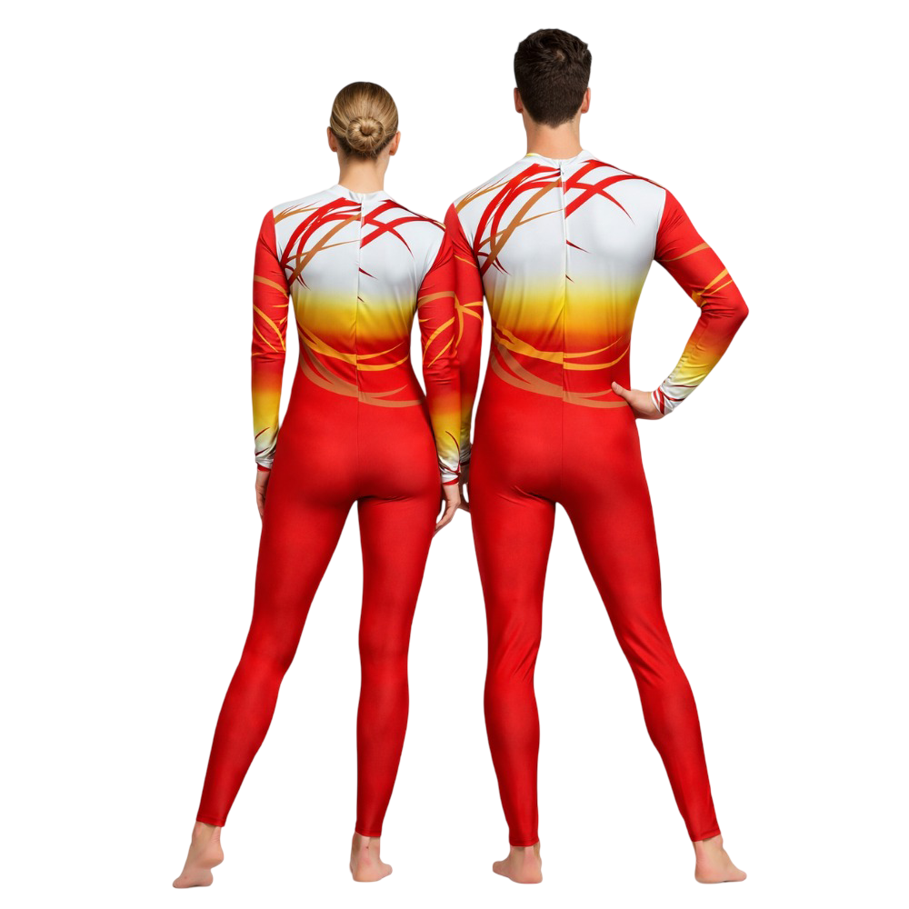 Red Blaze Flame Unisex Unitard for Yoga, Contortion, Step up & Free Style Dance