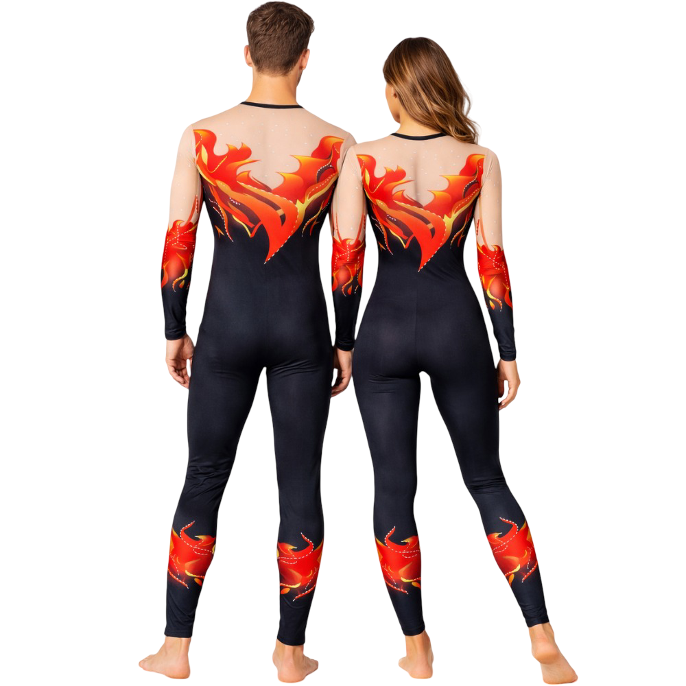 Unisex Fiery Ombre Lycra Unitard/ One Piece Costume for Yoga, Free Style Dance, Aerial, Blade & Roller Skating