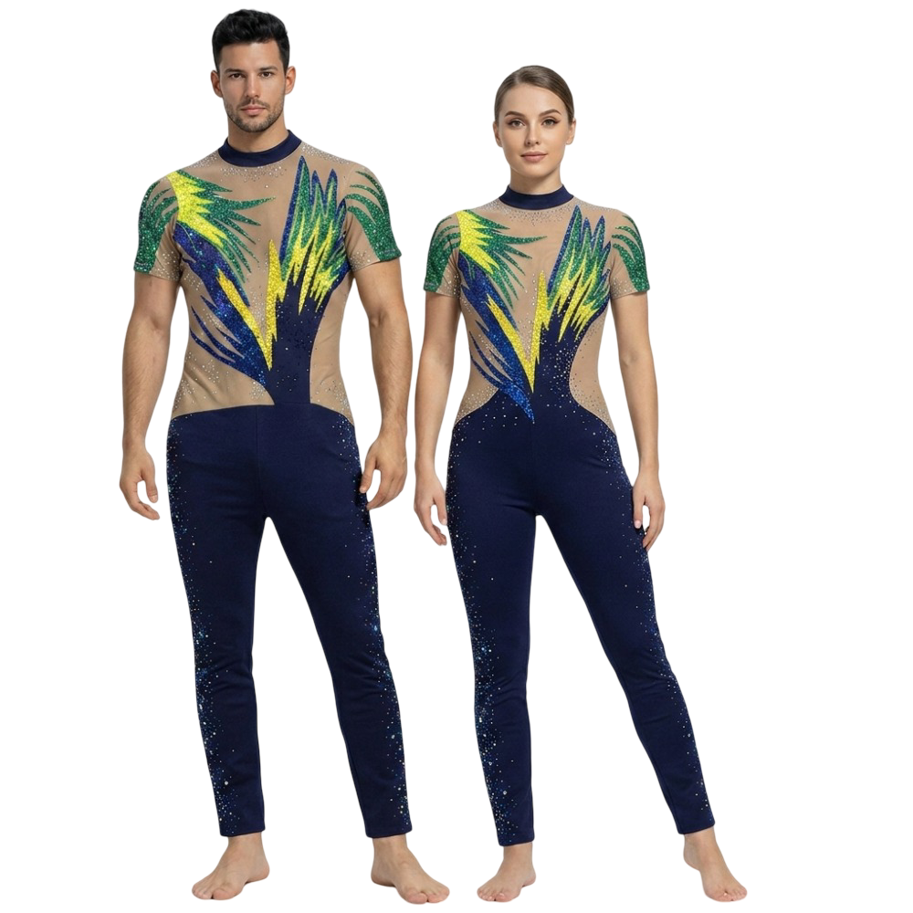 Navy Blue Jazzy Unitard for Yoga, Rhythmic Yoga, Rhythmic Gymnastics, Roller Skating & Dance