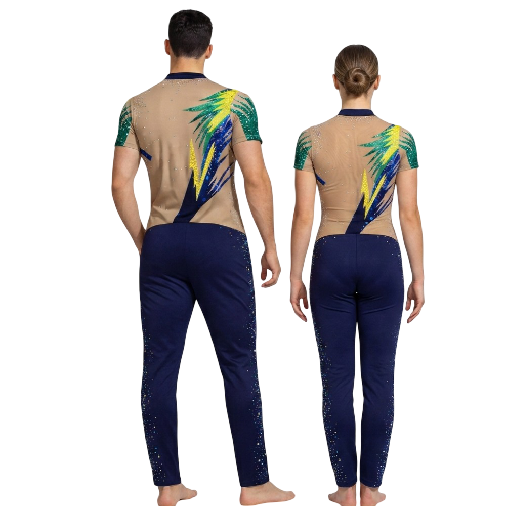 Navy Blue Jazzy Unitard for Yoga, Rhythmic Yoga, Rhythmic Gymnastics, Roller Skating & Dance