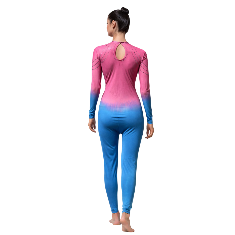 Silver Sheen Unitard/Bodysuit tailored for Rhythmic Gymnastics, Yoga, Free Style Dance & Zumba
