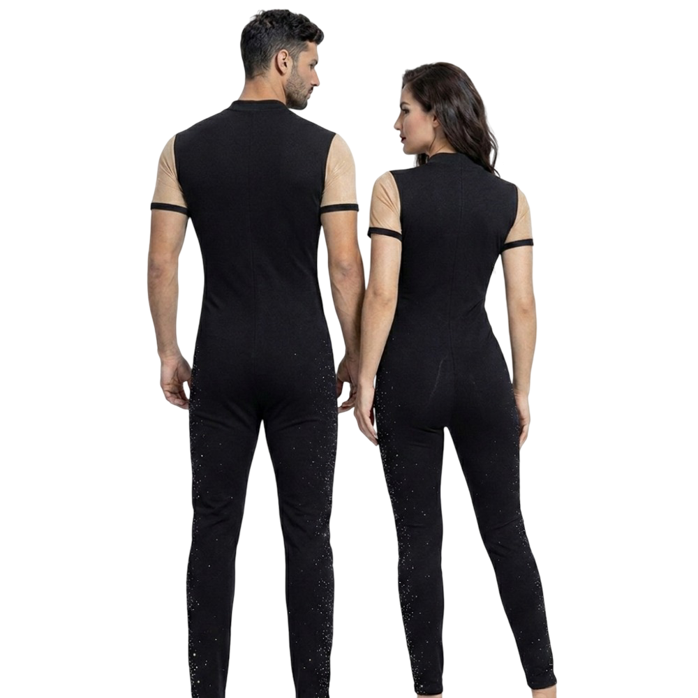 Black & Skin Tone Half-Sleeve Unisex Unitard/Bodysuit made for Rhythmic Gymnastics, Yoga & Aerial