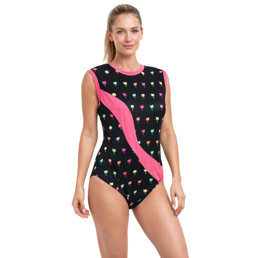 Printed Pink Palm, Stretchable, Sleevesless, Women/Girl, Tranning Leotard for Gymanstics, Mllakhamb, Aerial, Dance, Skating & Yoga