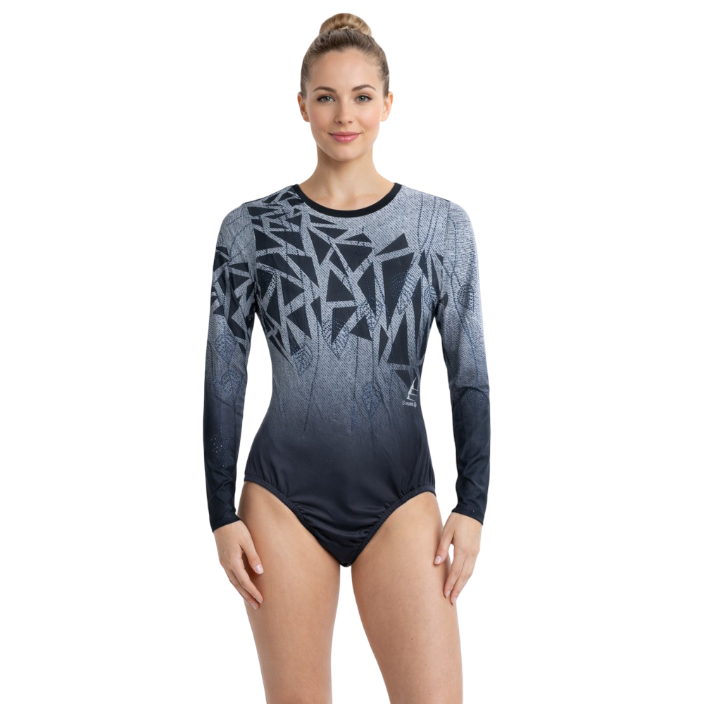 Grey Ombre Women/Girl Eclipsed Harmony Fully Embellished, Washable Leotard for Artistic Gymnastics, Mllakhamb, Yoga, Aerial, Skating & Dance