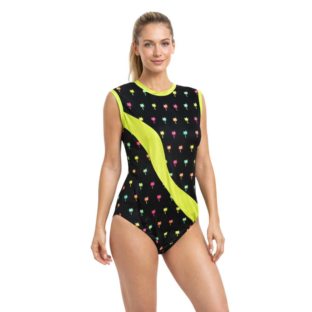 Printed Pink Palm, Stretchable, Sleevesless, Women/Girl, Tranning Leotard for Gymanstics, Mllakhamb, Aerial, Dance, Skating & Yoga