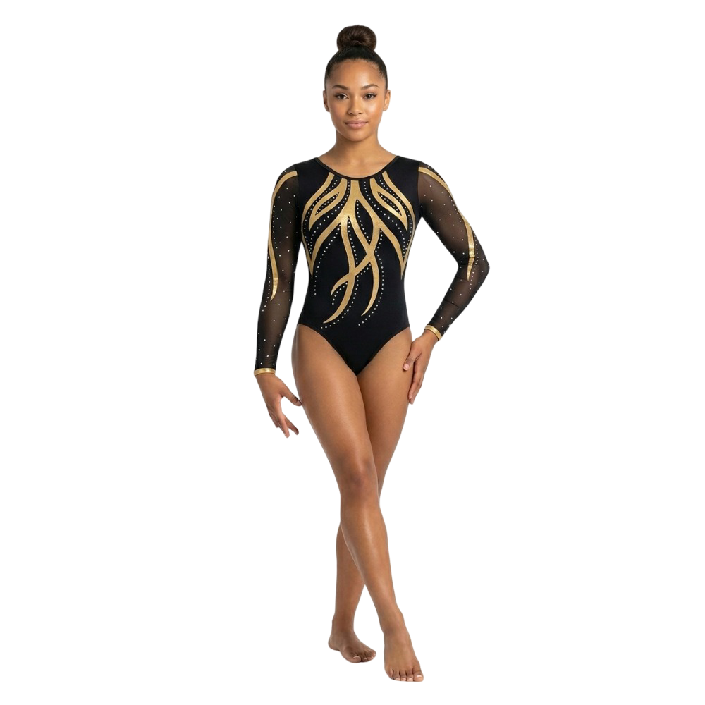 Feel Fire Lurex Competitive Costume for Artistic Gymnastics, Mallakhamb, Yoga, Aerial, Skating & Dance