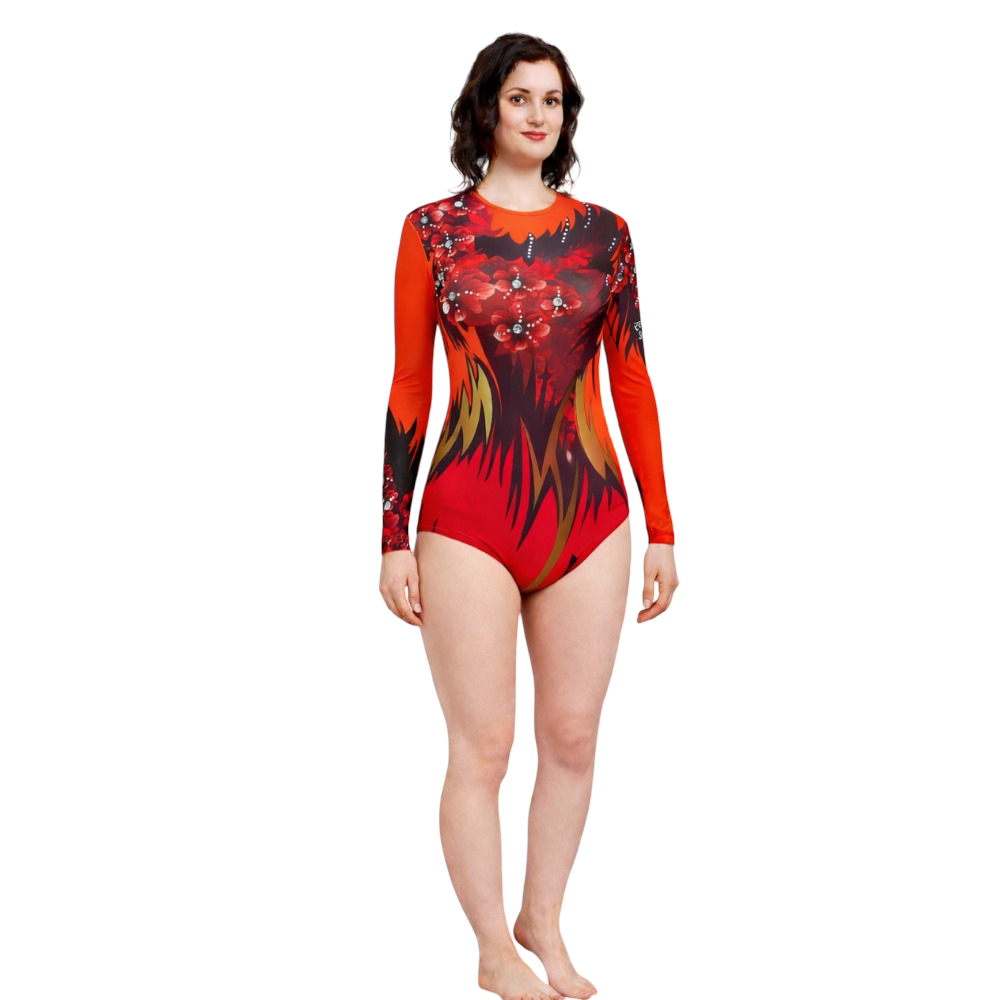 Majestic Flower Print, Fully Embellished Leotard for Artistic Gymnastics, Mallakhamb, Yoga & Aerial