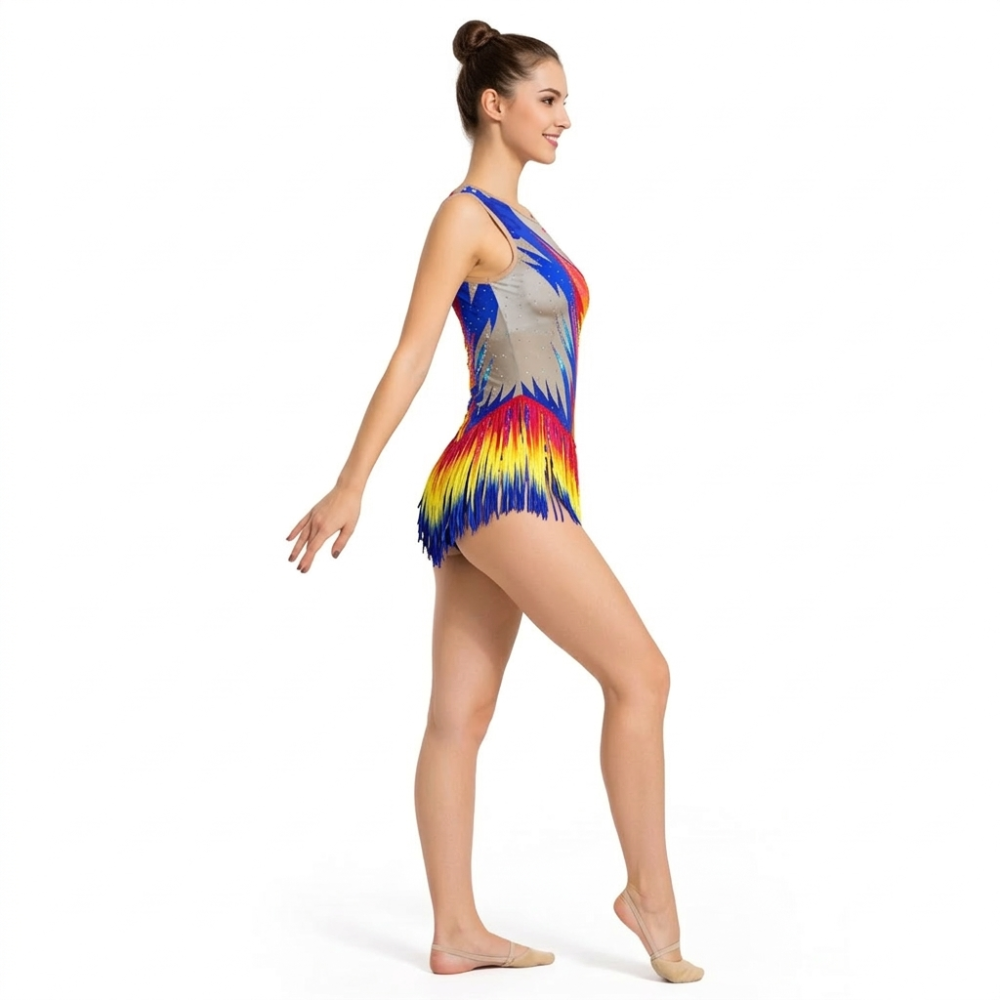 Fathered Leotard made for Rhythmic Gymnastics, Yoga, Roller Skating, Acro Dance, Step Up, Aerial Yoga, Acrobatics & Aerobics